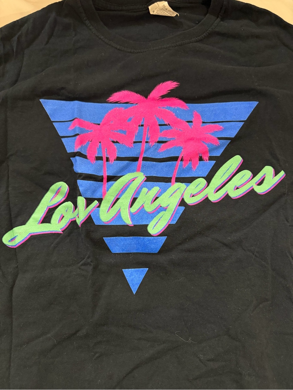 Los Angeles Graphic Tee - Black with Pink & Blue Print women’s size small